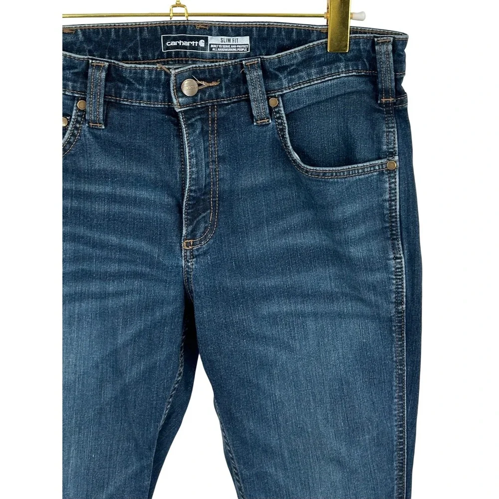 Carhartt Slim Fit Blue Denim Jeans‎ Mens 33x30 Workwear Cotton Blend BD6570-M